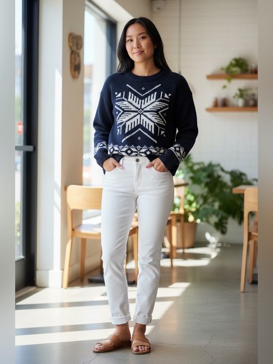 Abercrombie & Fitch Sweaters - Abercrombie Fitch Womens Snowflake Fair Isle Sweater Navy White-NWT-Size S
